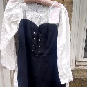 Gothic Off the Shoulder Lace Up Waist Dress